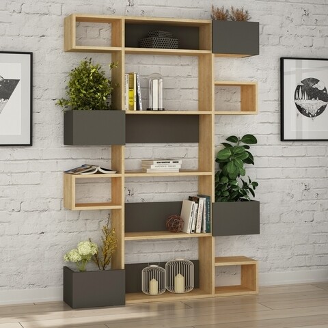 Biblioteca Niho, Decortie, 120x20x171 cm, gri/bej Mobilier si saltele