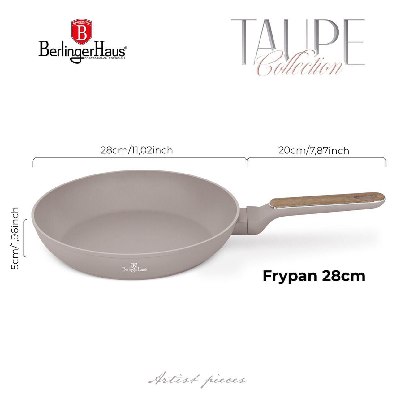 Tigaie Berlinger Haus, Taupe Nordic, 28 cm, 2.4 L, aluminiu forjat, taupe mat/natur - imagine 13