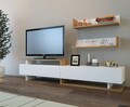 Comoda TV cu 2 rafturi, Decorotika, Ayaz, pal melaminat, stejar/alb