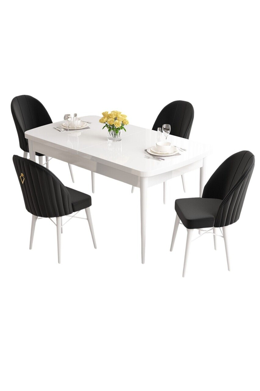 Set masa extensibila si scaune (5 piese), Hanah Home, Roz, Alb/Negru — imaginea 2
