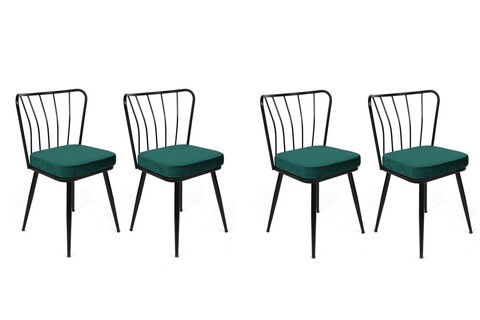 Set scaune 4 piese, Nmobb, Yıldız-951 V4, Metal, Verde/Negru