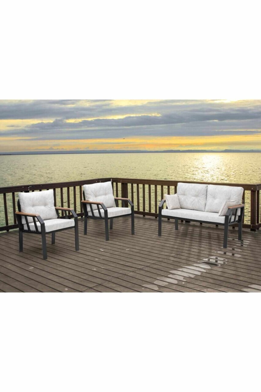 Set mobilier de gradina, Hanah Home, Nergiz 2+1+1, Metal, Crem/Negru - view 3