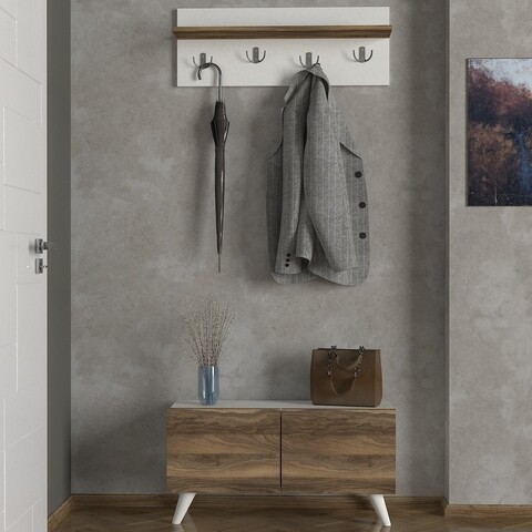Cuier cu pantofar Lores, Furny Home, alb/maro Mobilier hol