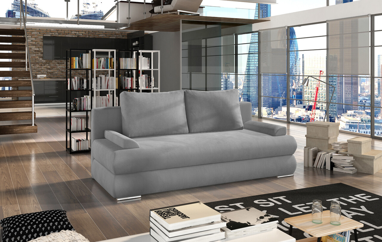 Canapea extensibila 3 locuri ELTAP, Milo, 213x95x90 cm, lemn/poliester, gri deschis