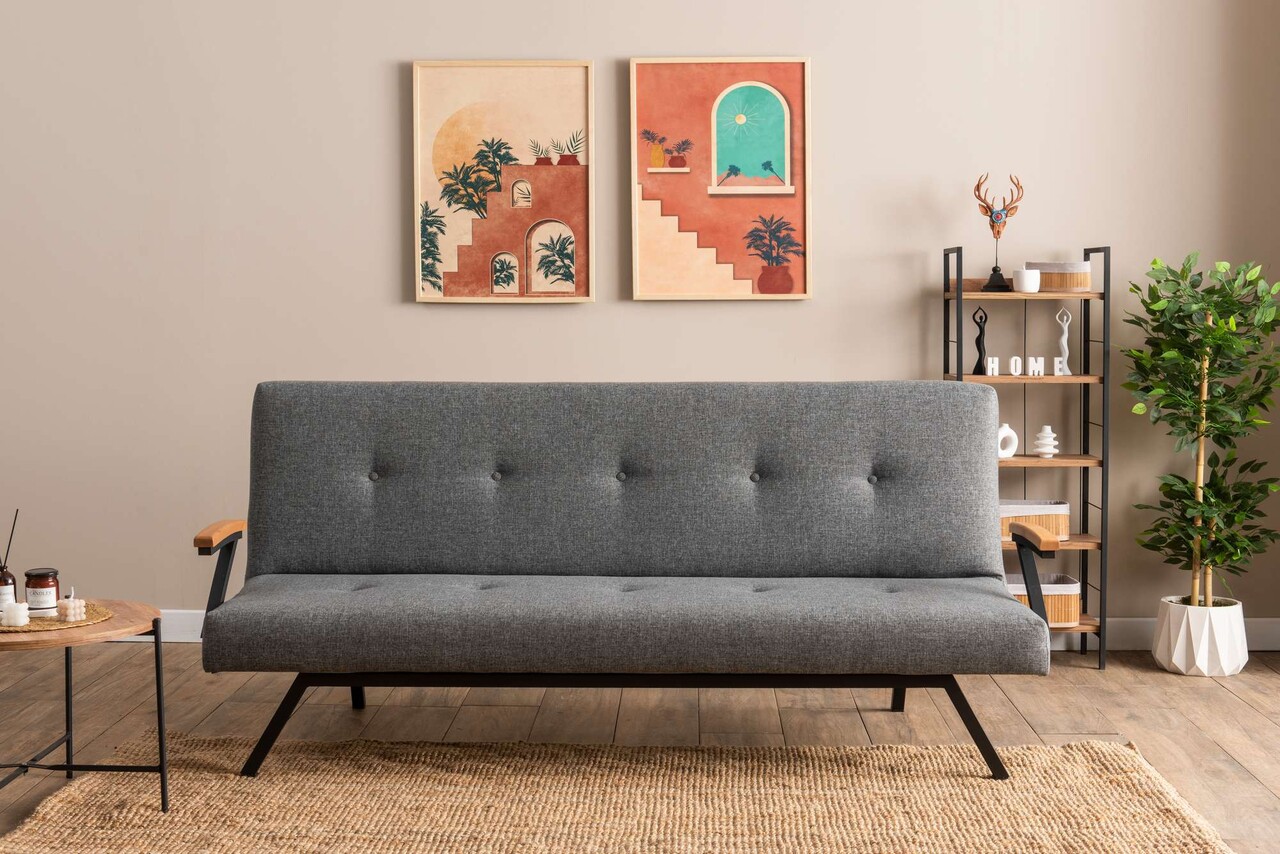 Canapea extensibila cu 3 locuri, Futon, 859FTN2907, Metal , Gri deschis - 1 | YEO