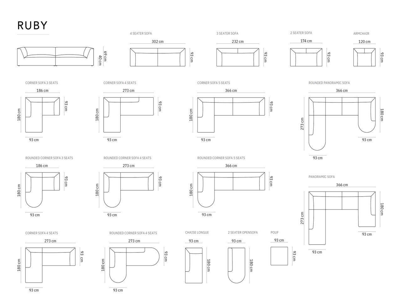 Coltar dreapta 4 locuri, Ruby, Micadoni Home, BL, 273x180x69 cm, catifea, gri