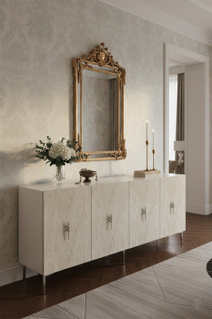 Consola, Hanah Home, Salkım 180, 180x75x32 cm, White / Travertine / Silver — imaginea 3