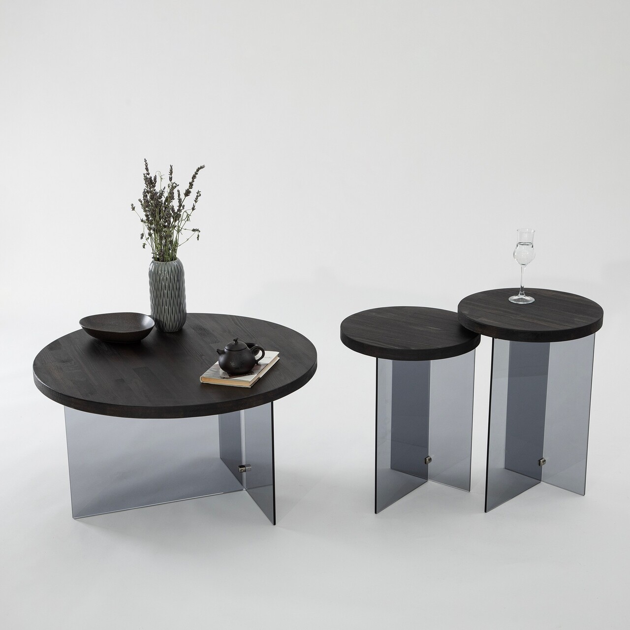 Set masuta de cafea, Neostill, Serenity 2, Sticla temperata, Antracit / Gri închis