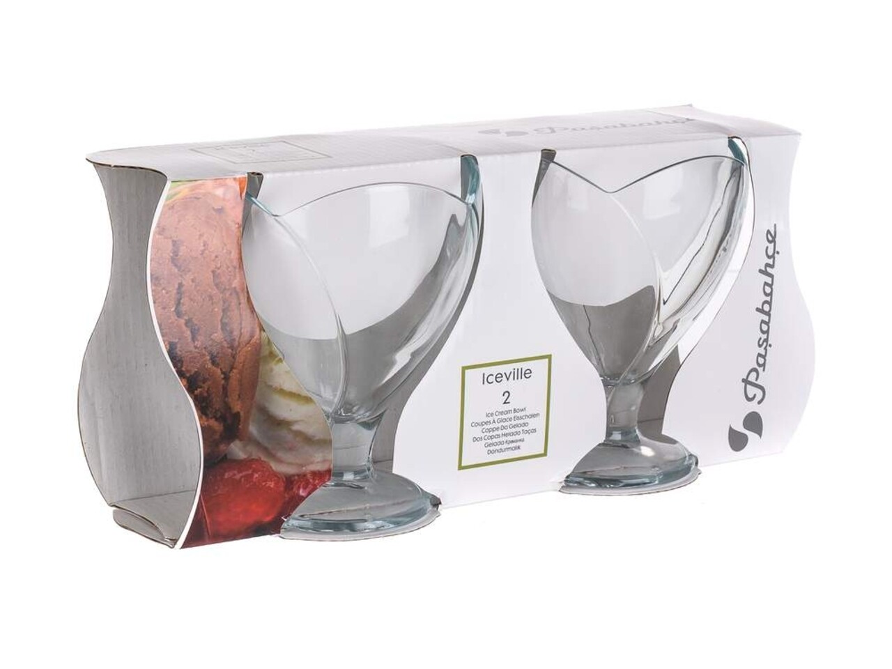 Set 2 cupe inghetata, forma lalea, Ice Ville, Pasabahce, 300 ml, sticla, transparent
