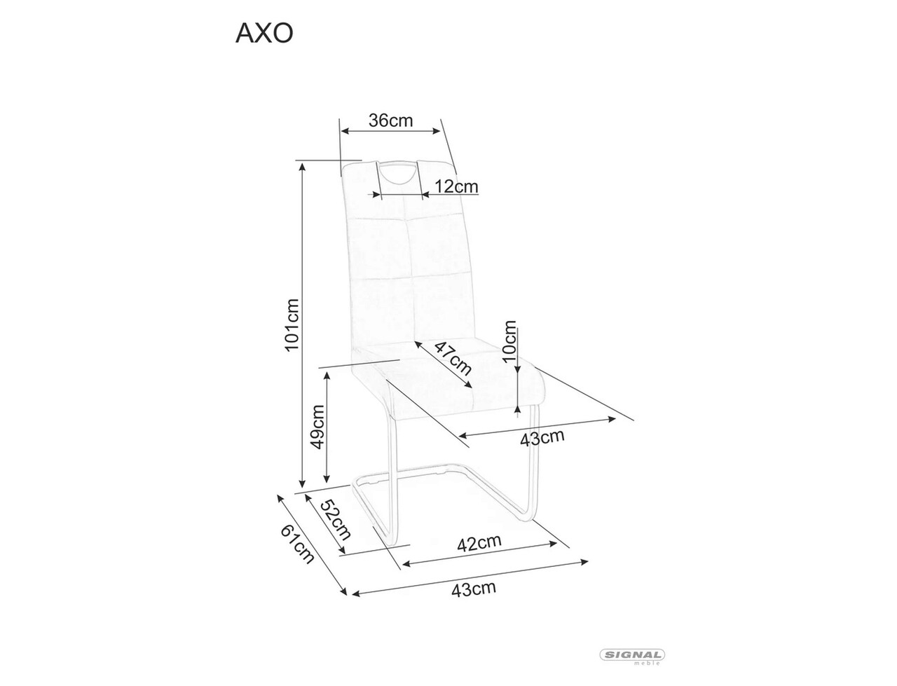 Scaun Axo Velvet, Signal, 43x47x101 cm, catifea/otel, gri/negru