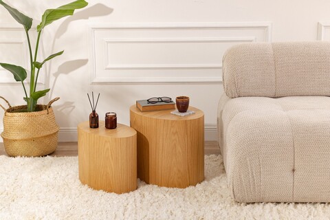 Set masute 2 piese, Nordure, Elipse Set, MDF , Stejar