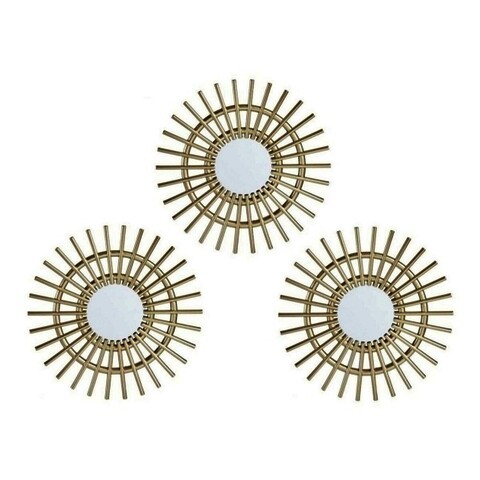 Set 3 oglinzi decorative ear of wheat, gift decor, 25 x 25 cm, auriu/sampanie
