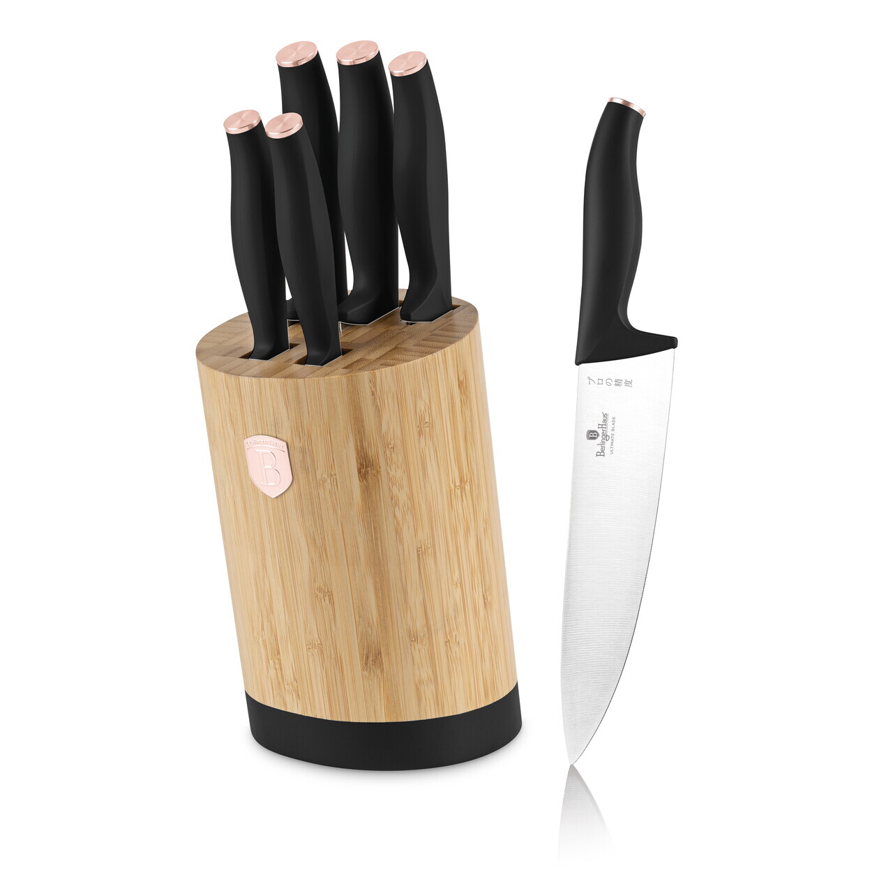 Set 5 cutite cu suport rotund Berlinger Haus, Black Rose, inox/bambus, negru/natur - imagine 10