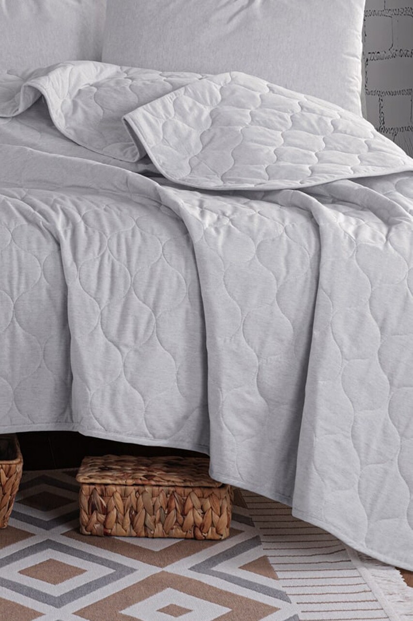 Set cuvertura de pat dubla 3 piese, Solid - Grey, Eponj Home, 65% bumbac/35% poliester