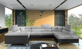 Coltar extensibil dreapta 6 locuri ELTAP, Th-09, Thiago, 342x208x88 cm, lemn/poliester, gri deschis/negru