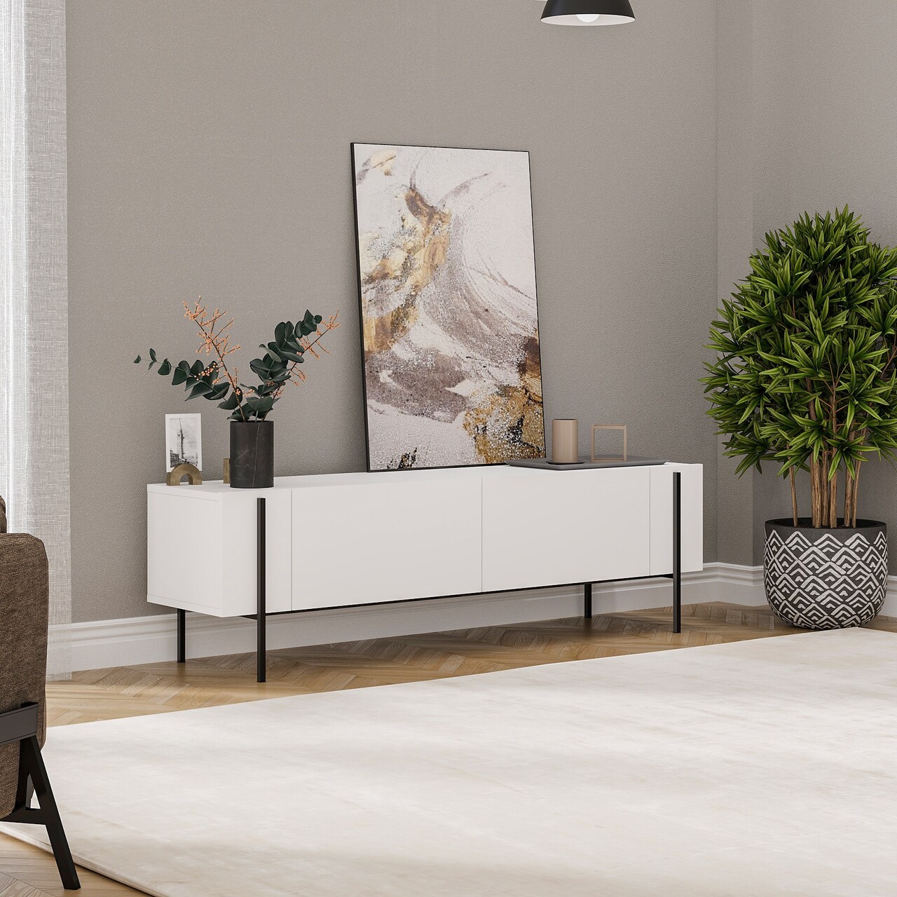 Comoda TV, Hanah Home, Herman, 160x45.6x31.4 cm, Alb - view 5