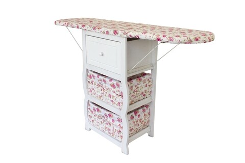 Dulap cu masa de calcat Thow Roses, Bedora, 124 x 38 x 85 cm, alb