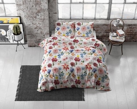 Lenjerie de pat dubla Satin Clover Multi, Dreamhouse, 3 piese, 200×220 cm, bumbac satinat, multicolora Dreamhouse