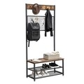 Cuier cu bancheta si pantofar, Vasagle, 92 x 41.5 x 182 cm, fier/PAL,  maro rustic