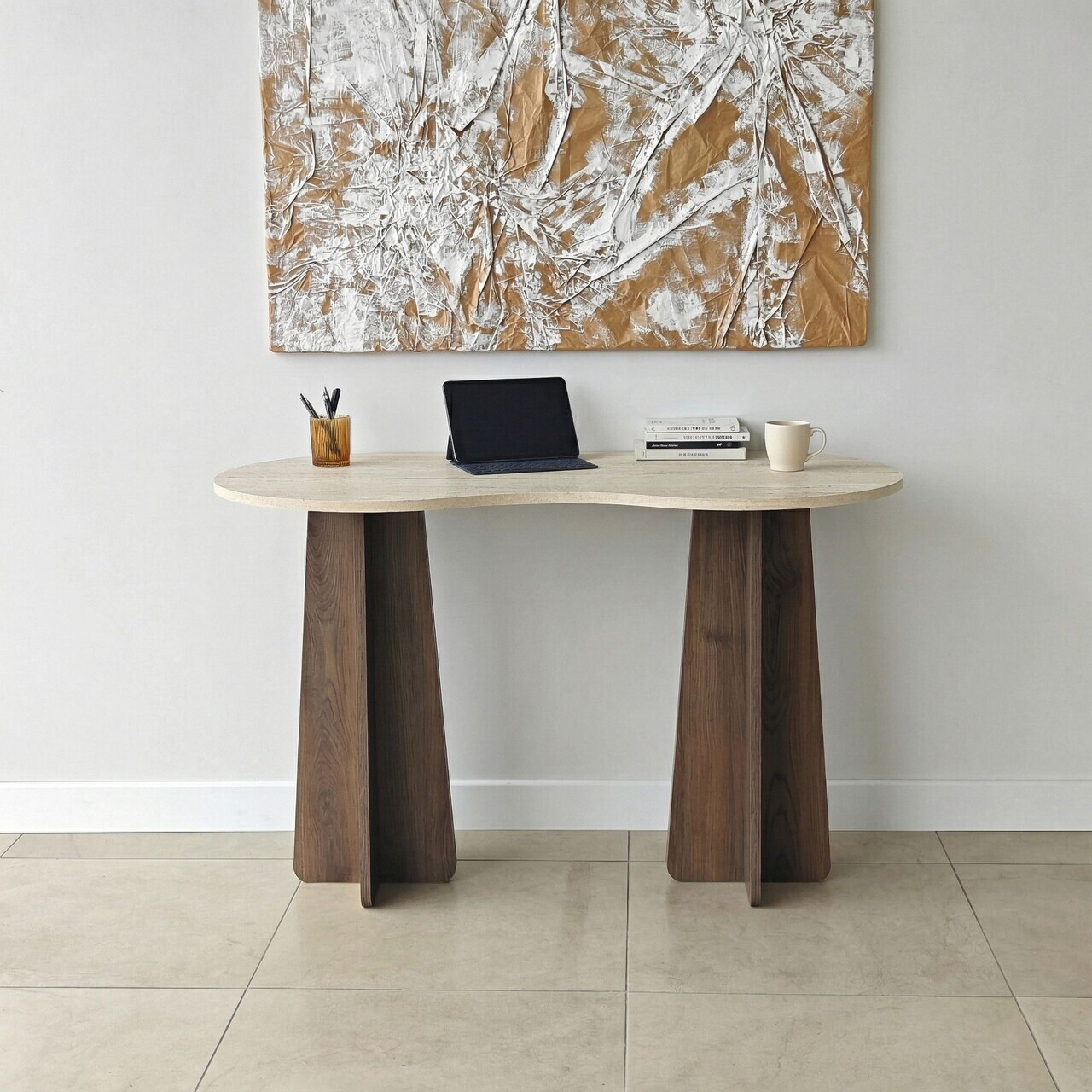 Birou, Hanah Home, Infini, 120x75x60 cm, PAL MELAMINAT, Travertin / Nuc — imaginea 5