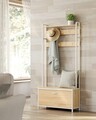 Cuier cu bancheta si pantofar Modern Design, Vasagle, 85x30x180 cm, PAL/otel, alb/natural