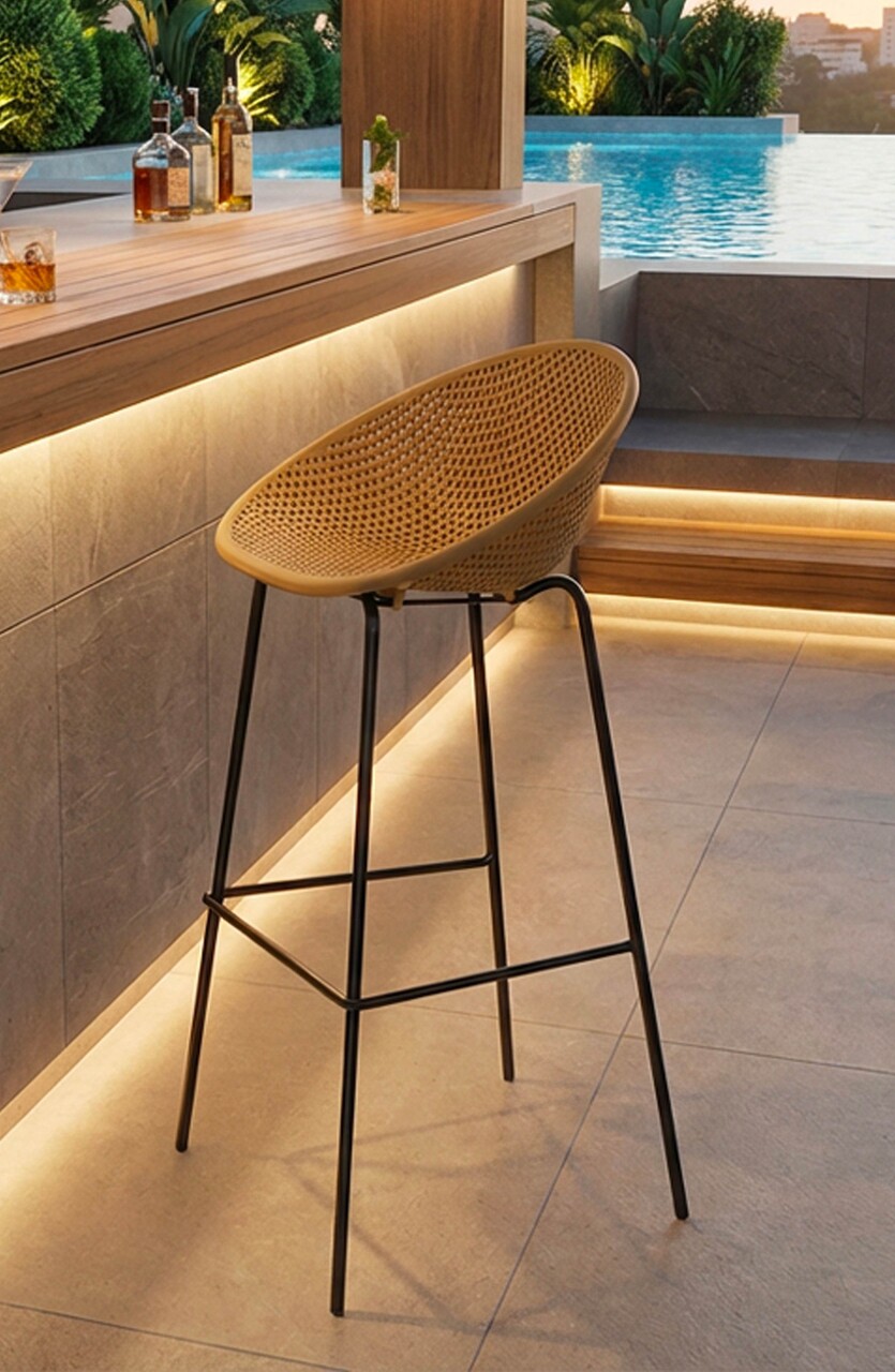 Set 2 scaune de bar, Mauro Ferretti, Ibiza, 50x50x98 cm, utilizare interior / exterior,  plastic/metal, mustar/negru - view 2