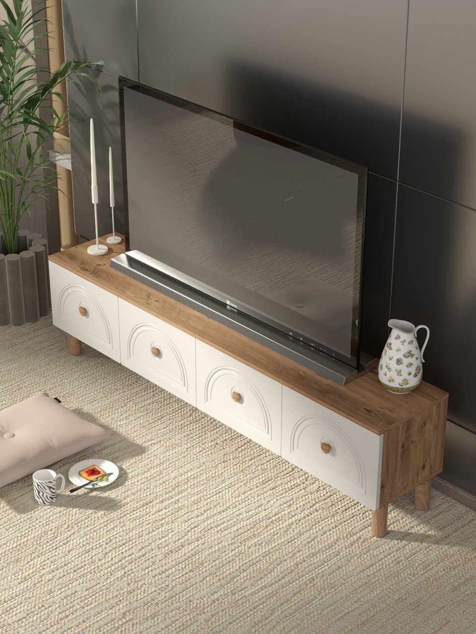 Comoda TV, Hanah Home, Mavora, 180x47x35 cm, PAL, Pin Atlantic / Alb - view 2