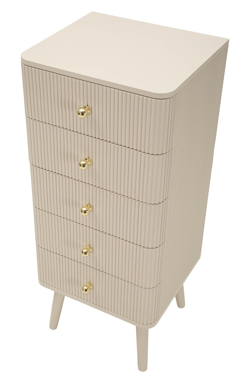 Comoda cu 5 sertare, Mauro Ferretti, Shy, 37.5x34x89 cm, lemn de pin, alb/auriu - imagine 5