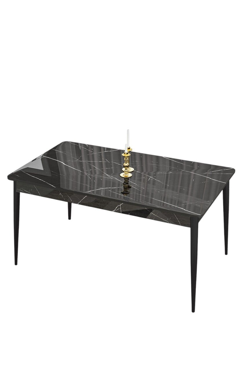 Masa, Hanah Home, Pir, 130x75x80 cm, Model de marmură neagră / Negru — imaginea 2