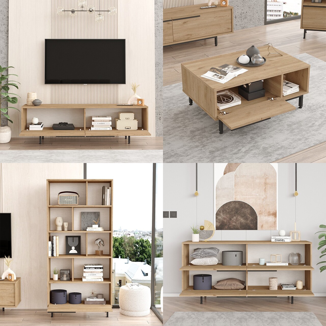 Set mobilier living, Hanah Home, ON21-S, Stejar - imagine 4