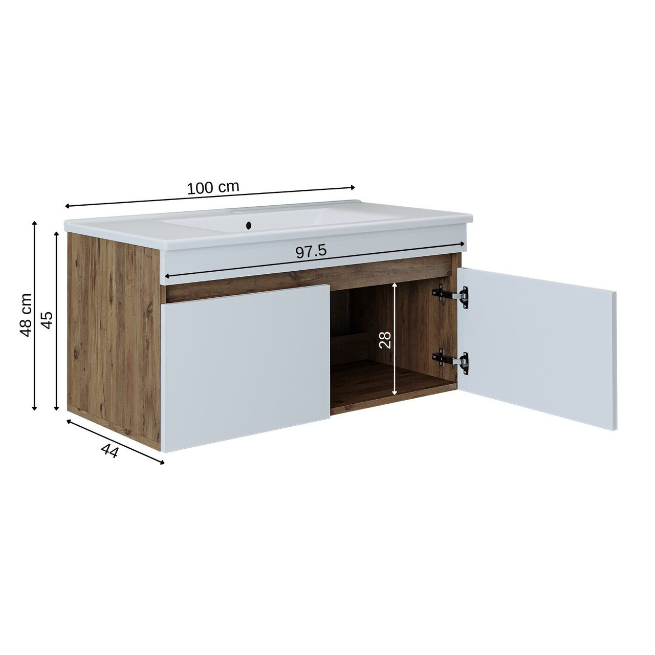 Dulap de baie cu chiuvetă, Hanah Home, 1904, 100x48x45.5 cm, MDF-LAM, Pin Atlantic / Alb Mat — imaginea 7