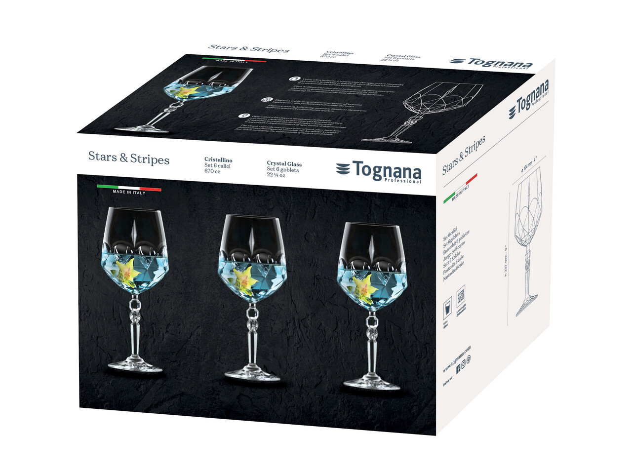 Set 6 pahare Spritz Stars and Stripes, Tognana Porcellane, 670 ml, sticla, transparent