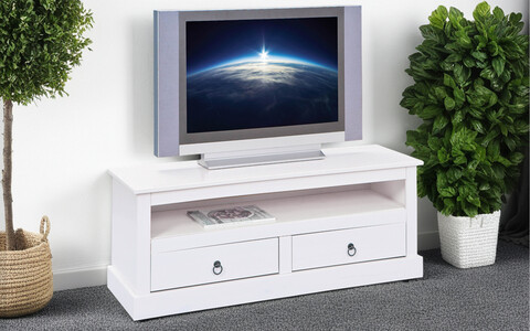 Comoda TV Provence 3, Inter Link, 118x39x45 cm, lemn, alb