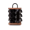 Set 12 recipiente pentru condimente si suport Lenne, Homla, 16x16x28 cm, sticla/lemn/inox, negru/maro