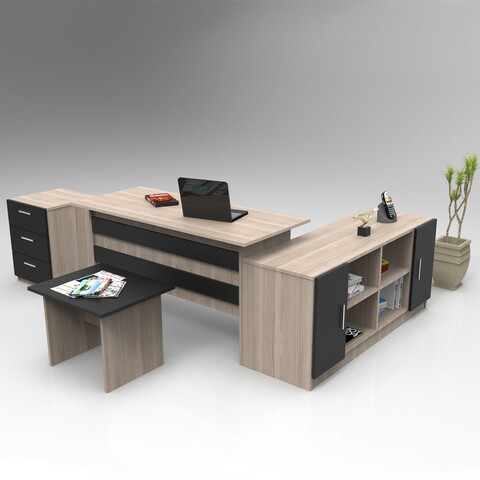 Set mobilier pentru camera de studiu, 4 piese, locelso, vo13 - ob, pal melaminat, stejar/antracit