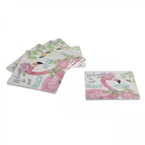 Poza Set 6 suporturi de pahar Flamingo, InArt, 10 x 10 x 4 cm, plastic, multicolor