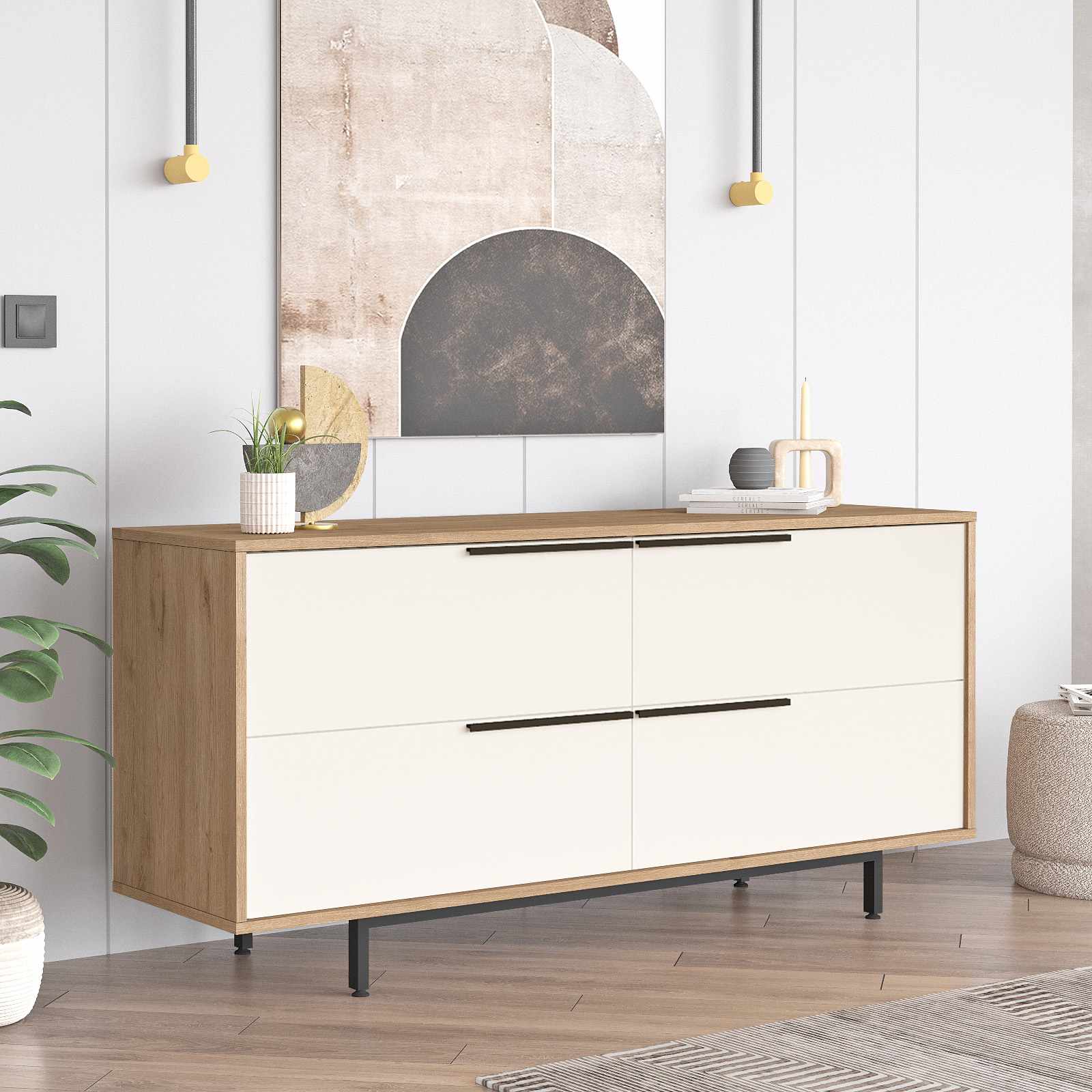 Consola, Hanah Home, Boh3-Sw, 160x74.3x44.5 cm, PAL, Natural/Alb