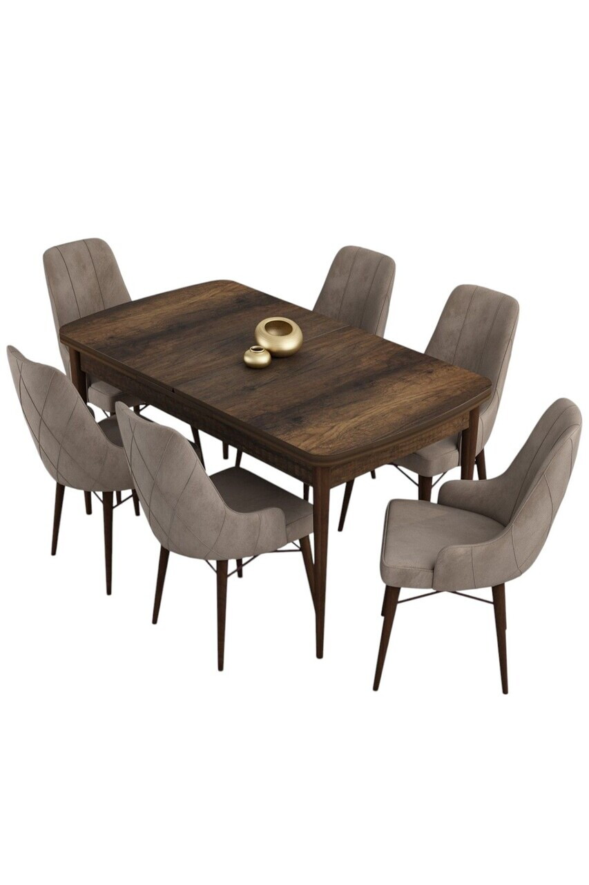 Set masa extensibila si scaune (7 piese), Hanah Home, Kar, Model baroc din lemn / Cappuccino — imaginea 2