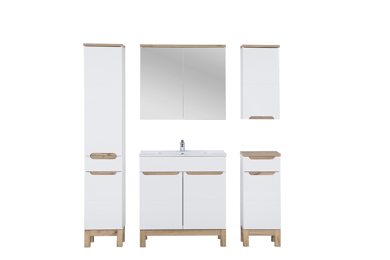 Set mobilier baie Bali White Lava 80 cm, dulapuri, masca cu lavoar si cabinet cu oglinda, Comad, MDF/PAL, alb - view 3