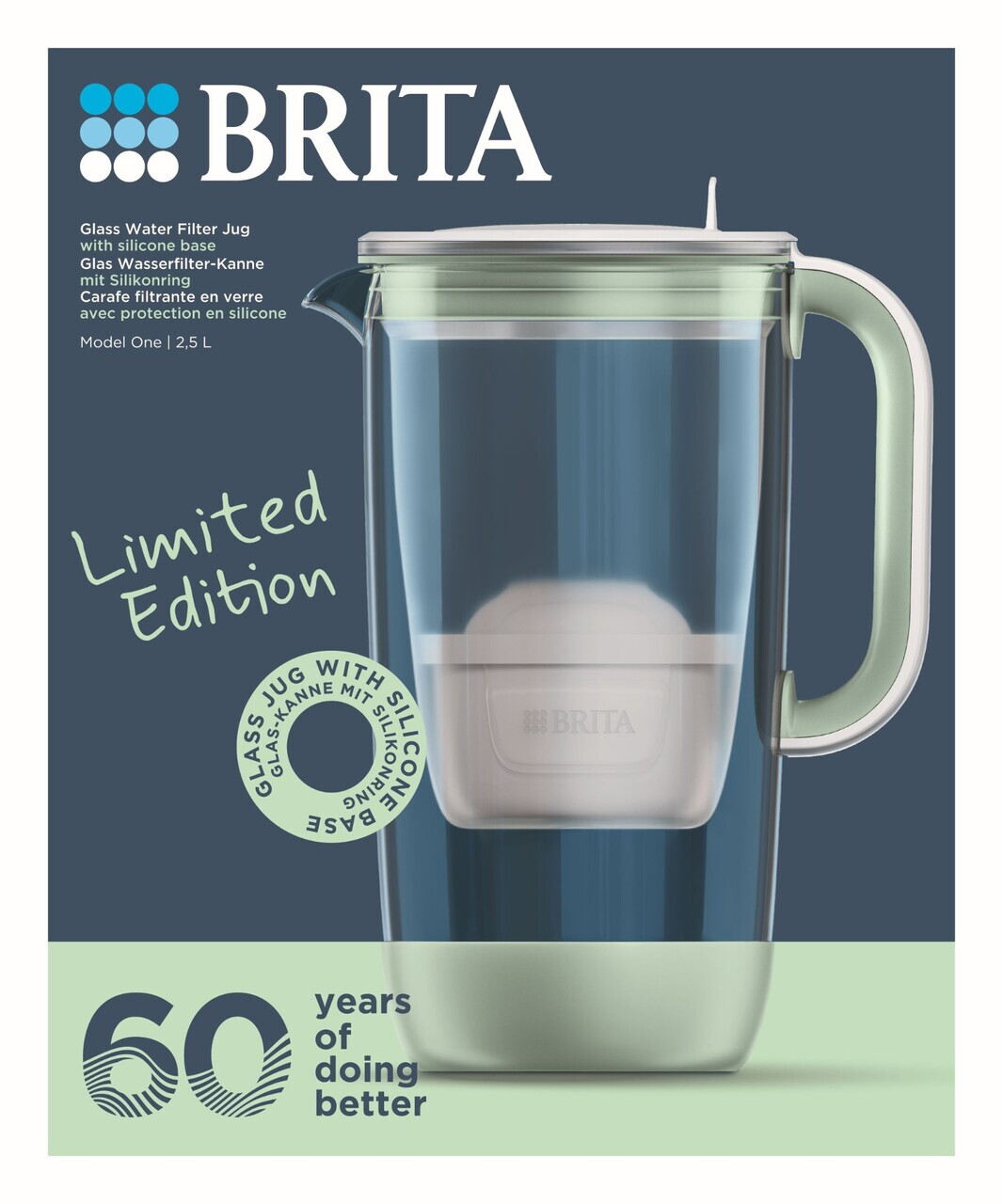 Cana filtranta Editie Aniversara 60 ani, din sticla, BRITA, 2,5 L, Maxtra PRO (lightgreen) - view 3