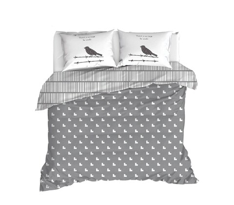 Lenjerie de pat dubla 3 piese, Vektör – Grey, EnLora Home, Bumbac Ranforce EnLora Home