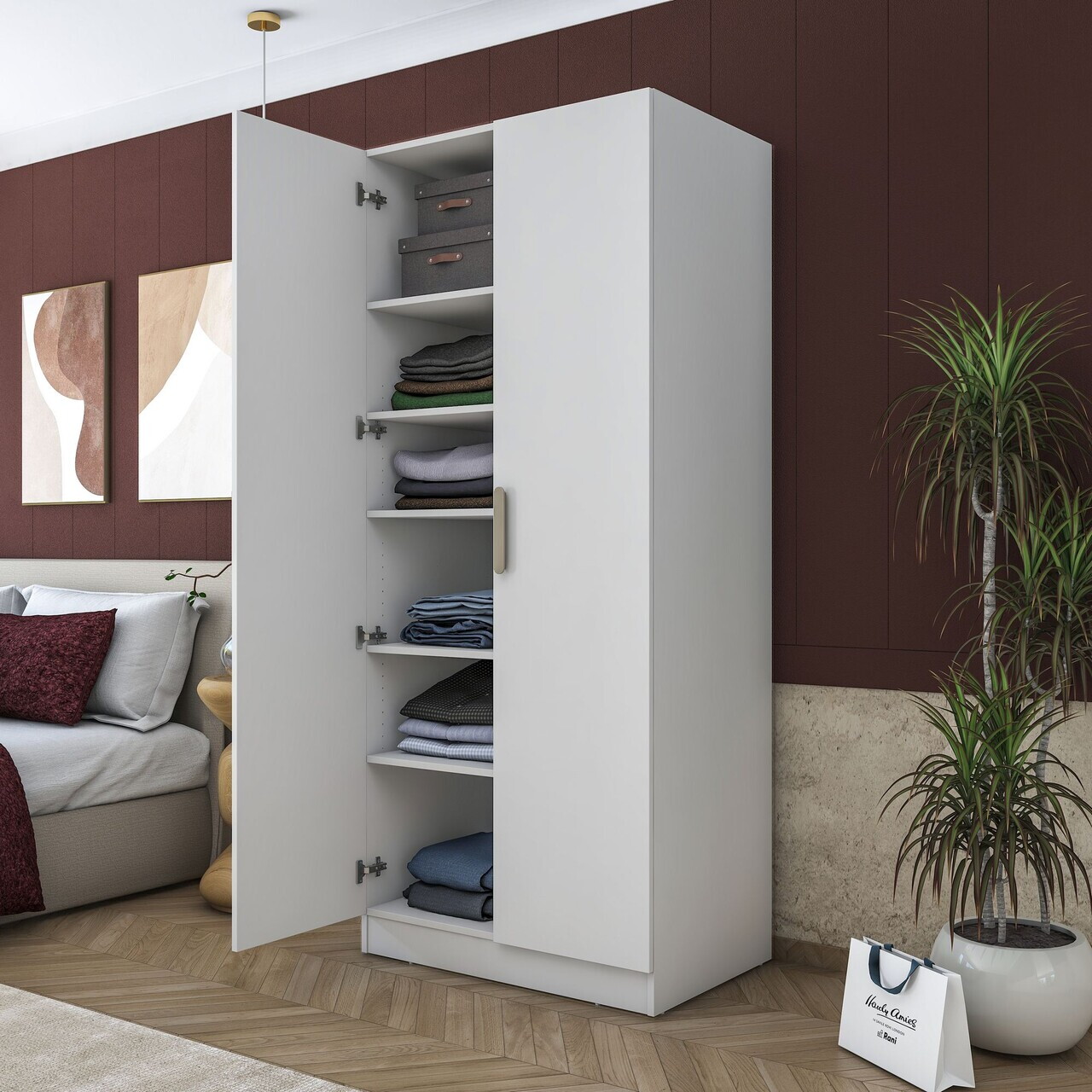 Dulap pentru haine, Hanah Home, BA171, 90x210x57.5 cm, PAL melaminat, Alb - view 5