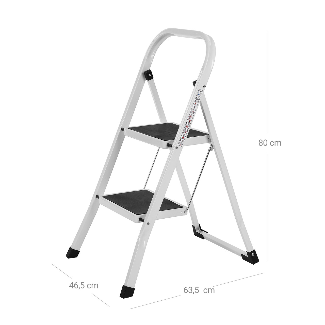 Scara cu 2 trepte, Songmics, plibila, 46.5x63.5x80 cm, max 150 kg, otel, alb - 1 | YEO