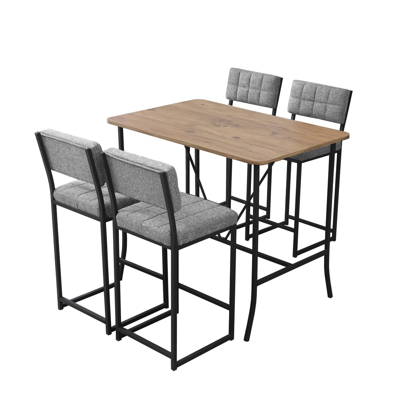 Set masa si 4 scaune de bar, Hanah Home, Retro, Gri/Nuc - imagine 3