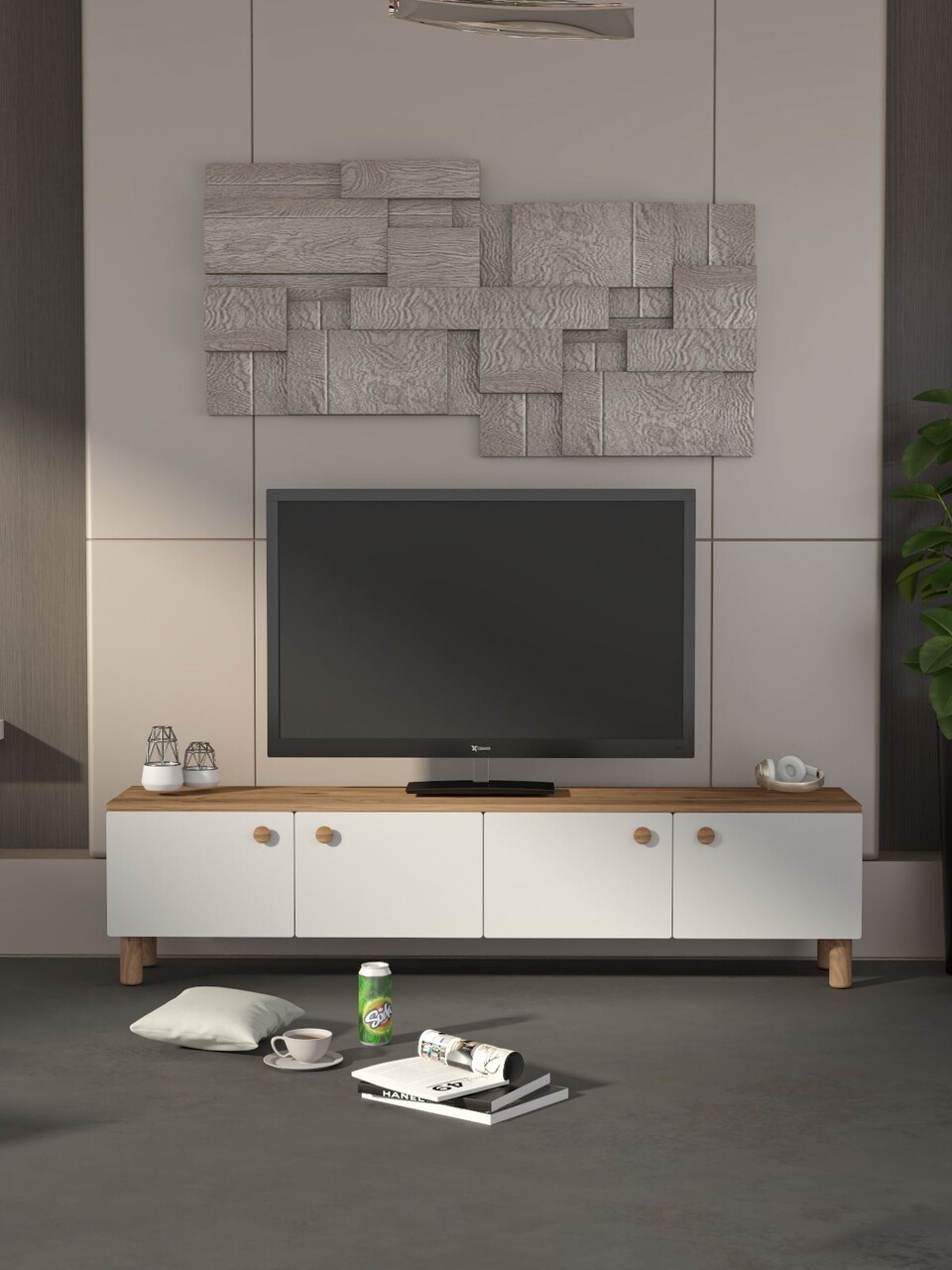 Comoda TV, Hanah Home, Norvella, 180x47x35 cm, PAL, Pin Atlantic / Alb - view 2