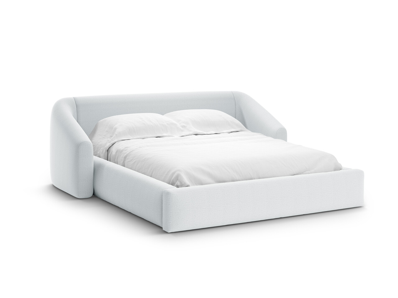 Pat tapitat cu somiera rabatabila si lada depozitare 200x200 cm Windsor & Co Halo tesatura structurata gri deschis