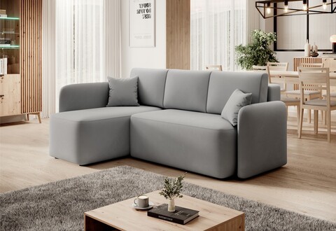 Coltar extensibil stanga 3 locuri ELTAP, Hadson, 206x150x89 cm, lemn/poliester, gri deschis