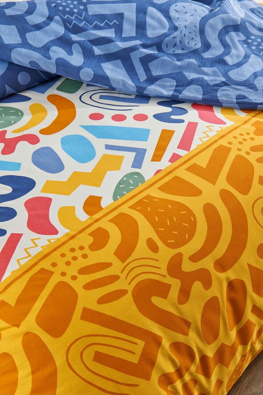 Lenjerie de pat pentru o persoana, Doodle Fitted - Multicolor, Tabu Home, 65% bumbac/35% poliester