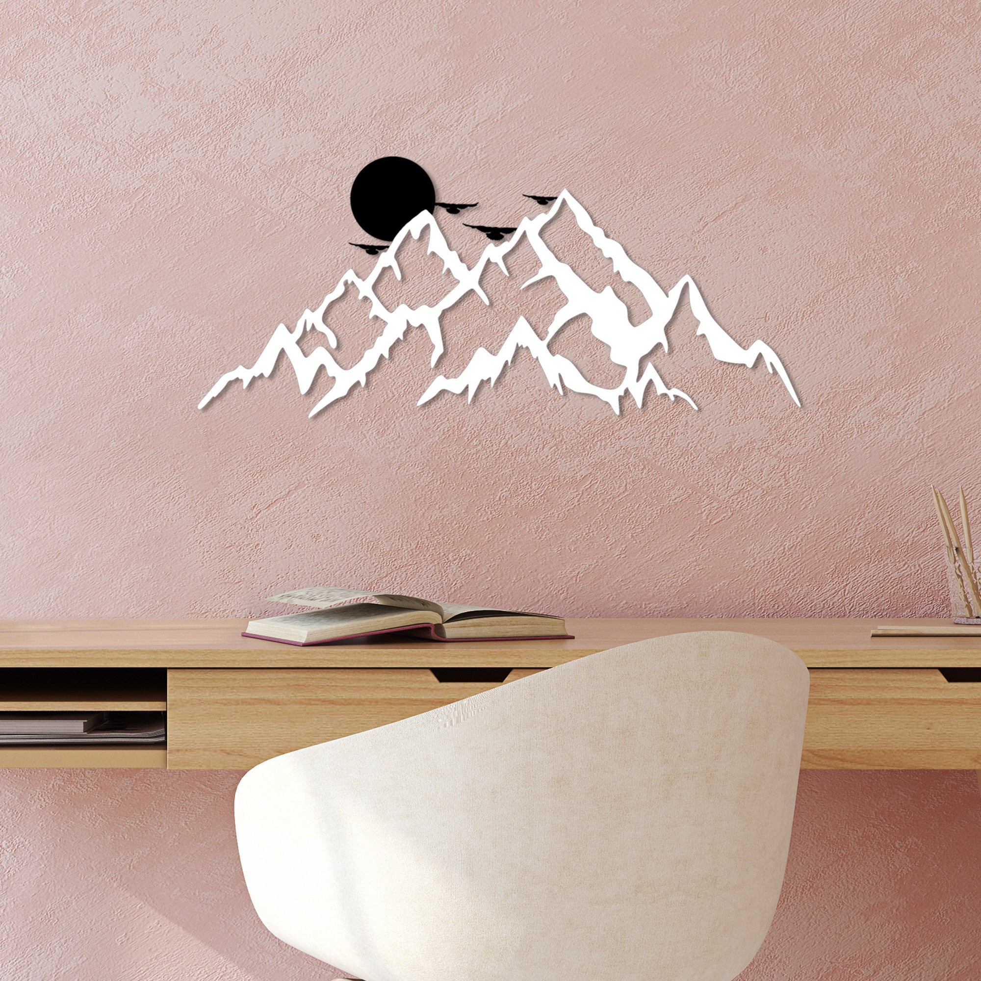 Decoratiune de perete, Full Mount And Mountain, Dimensiuni: 59 x 25 cm, Alb/Negru