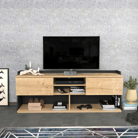 Comoda TV, Retricy, Picas, 160x35x59 cm, PAL, Safir / Negru mezoni.ro